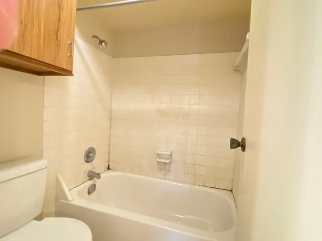 a white toilet sitting next to a shower curtain