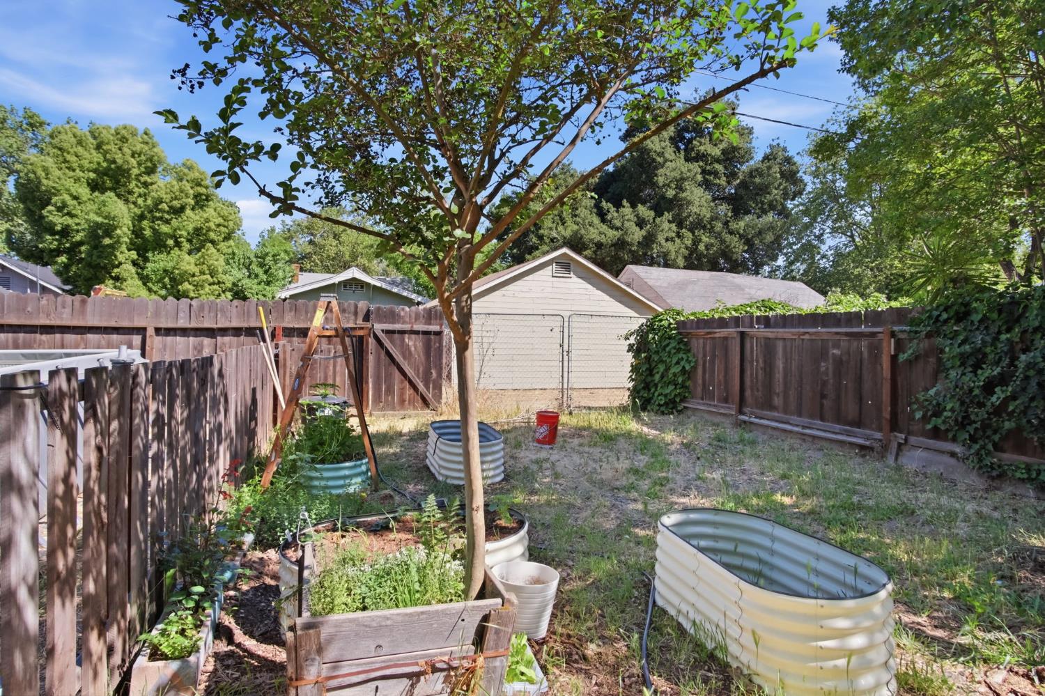 557 Florence Street Turlock, CA 95380 - Photo 24 of 36 a view of a backyard with plants and outdoor seating