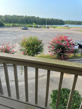 a view of lake from a balcony