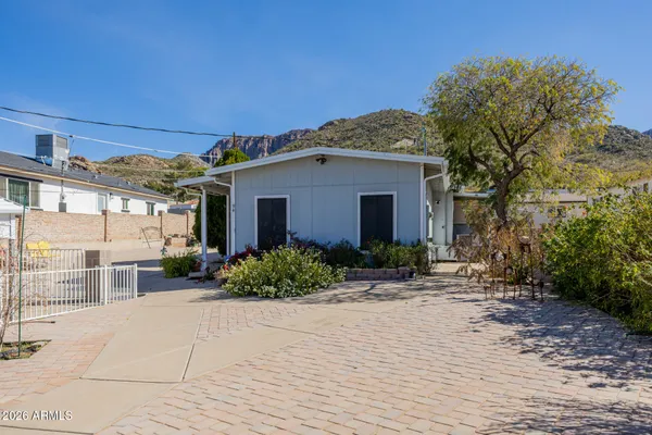 a view of a house with a patio