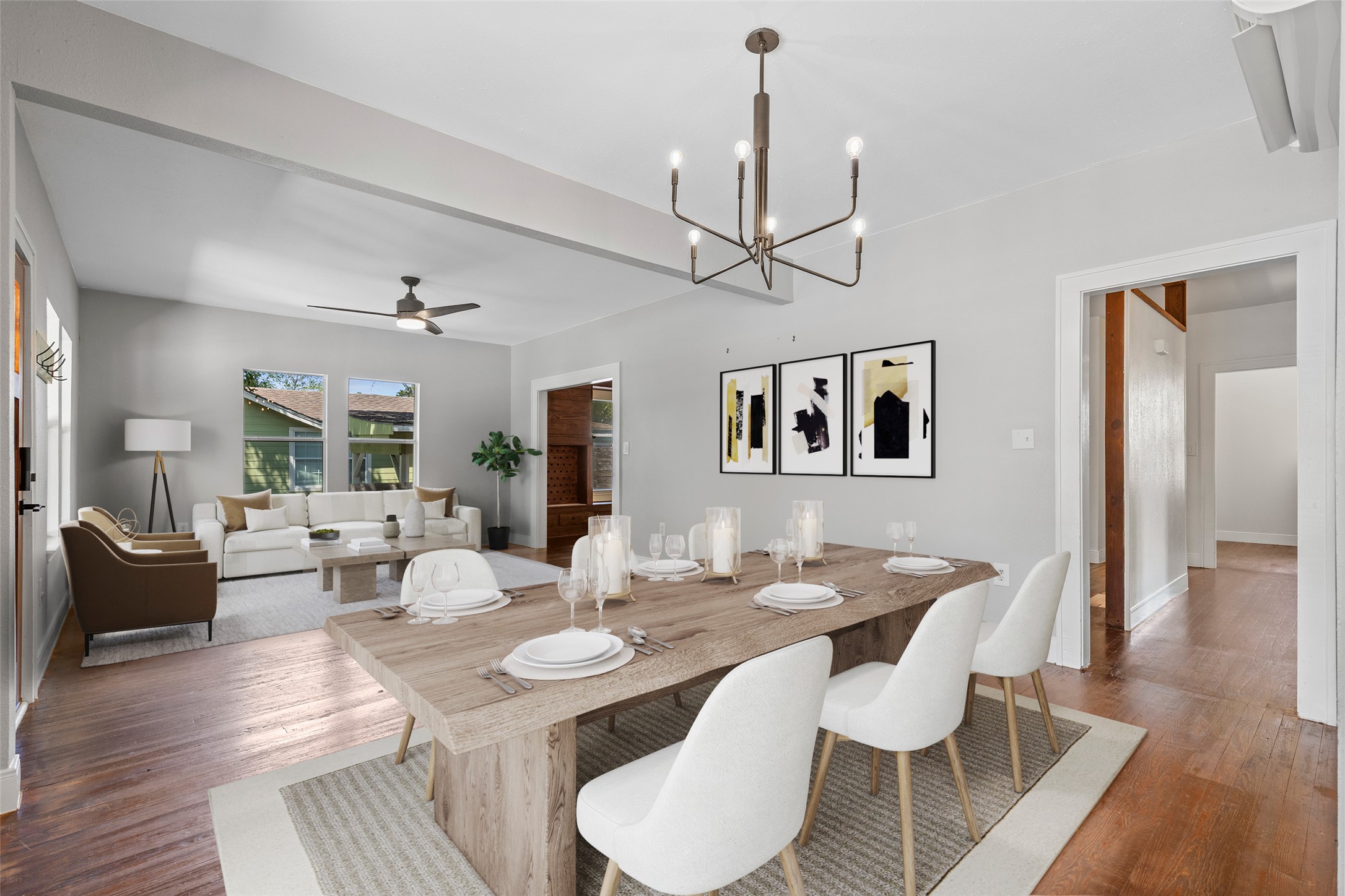 1809 Wilson Street Bastrop, TX 78602 - Photo 6 of 40 a view of a dining room with furniture wooden floor and chandelier
