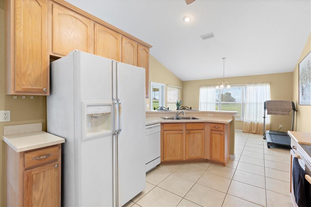 17083 Southeast 115th Terrace Road Summerfield, FL 34491 - Photo 16 of 43 a kitchen with granite countertop a refrigerator and a sink