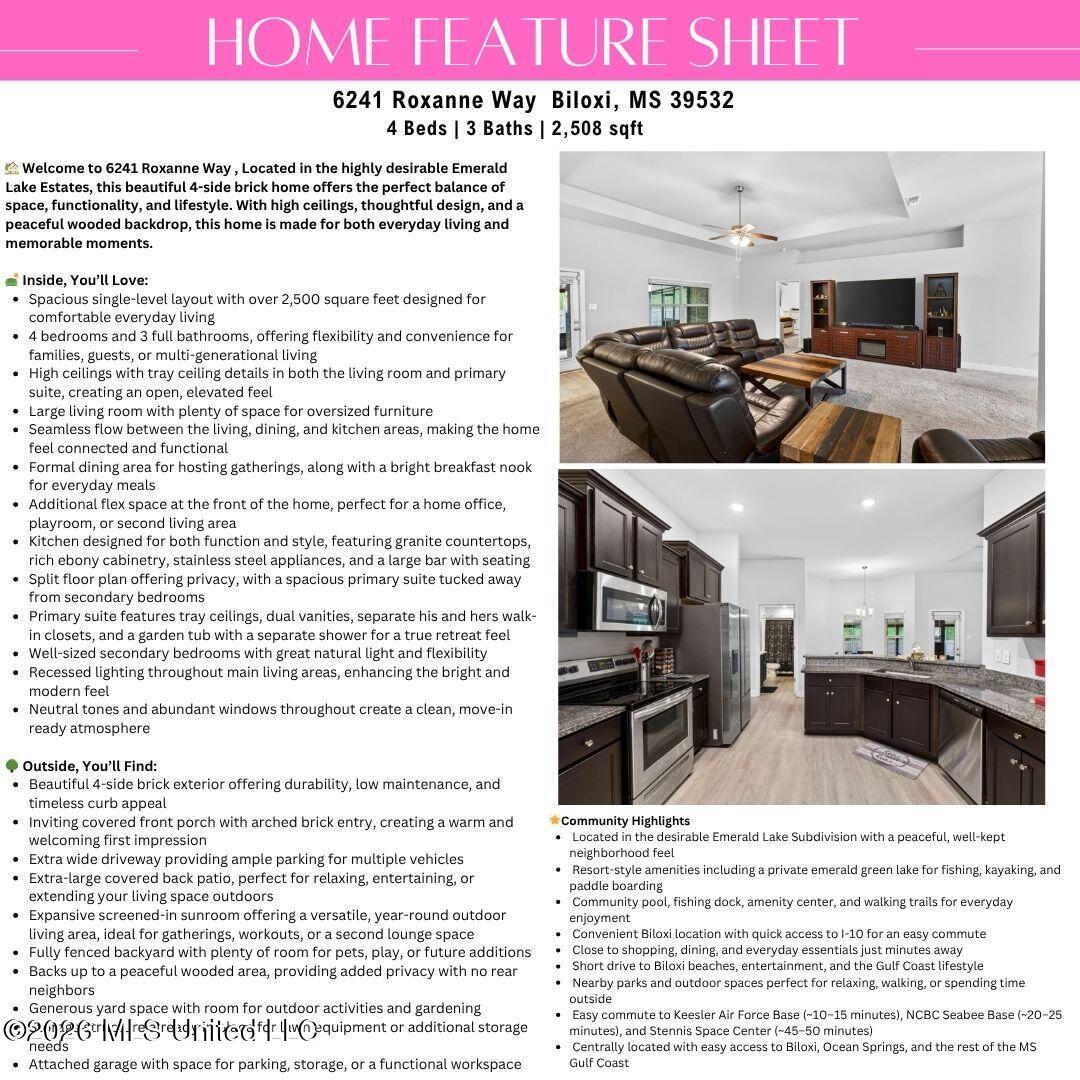 6241 Roxanne Way Biloxi, MS 39532 - Photo 2 of 56 6241 Roxanne Way- Home Feature Sheet