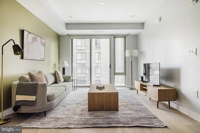 a living room with furniture and a rug