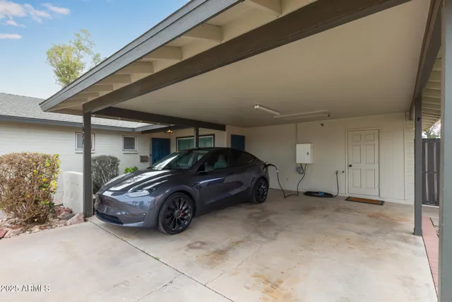 a view of a car in garage