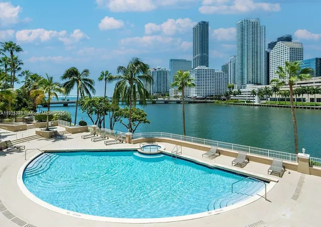 a view of a lake with a city