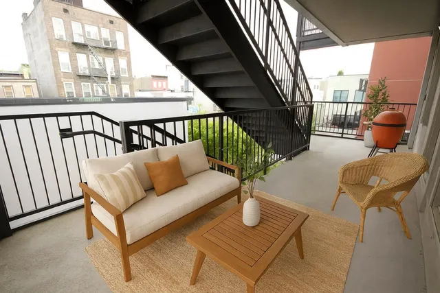 a front view of a multi story building