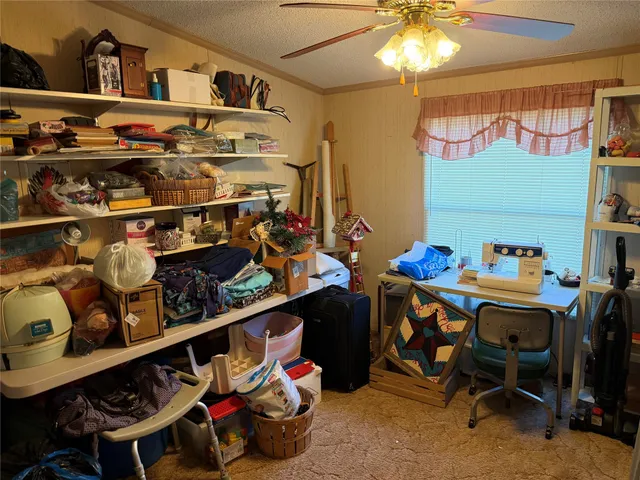 a view of a room with shelves