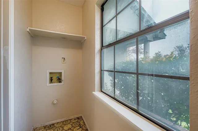 a view of a balcony from a window