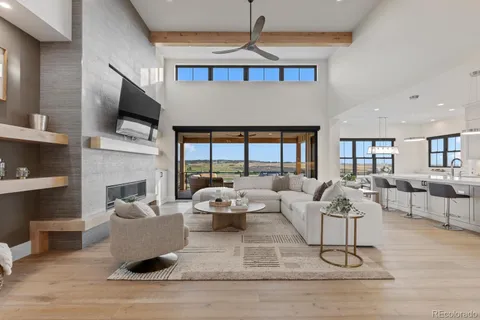 a living room with large window