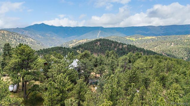 an aerial view of houses covered in trees