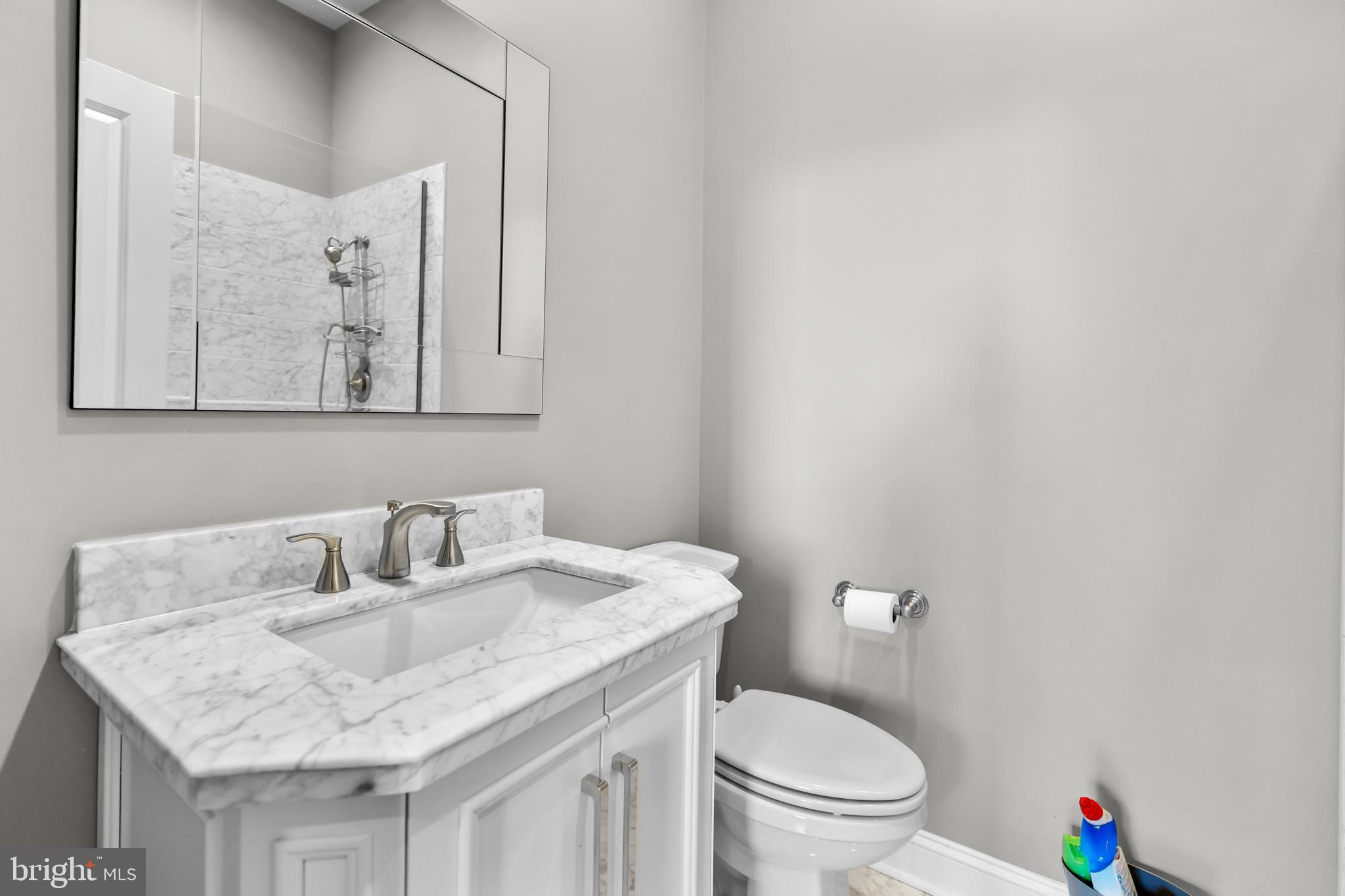 151 V Street Northwest, Unit 4 Washington, DC 20001 - Photo 42 of 49 a bathroom with a granite countertop sink and a toilet