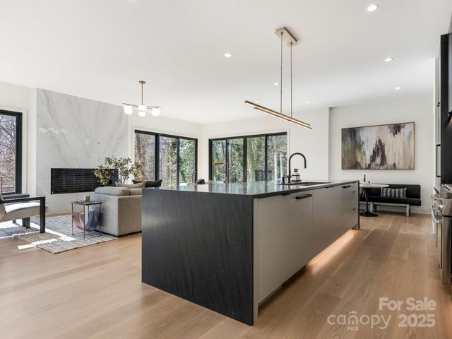 a kitchen with lots of counter top space