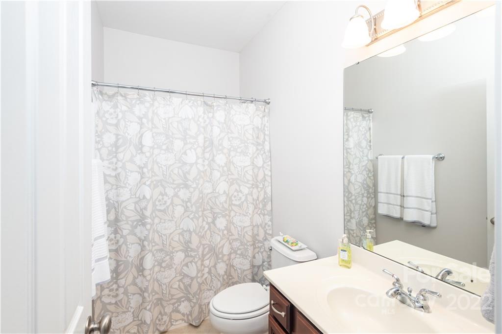 110 Mills Lane Fort Mill, SC 29708 - Photo 21 of 37 a bathroom with a sink a toilet and shower curtain