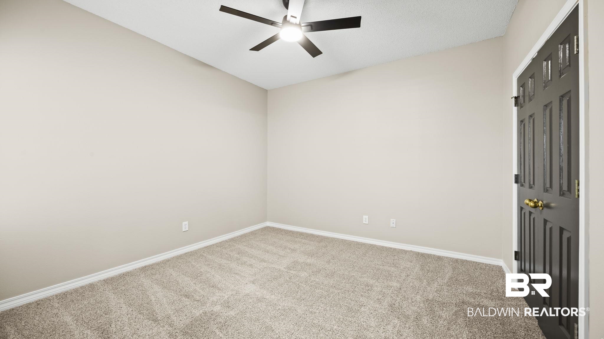2651 South Juniper Street, Unit 705 Foley, AL 36535 - Photo 21 of 37 Neutral-toned room featuring light-colored carpeting, white baseboards, and a dark paneled door with brass hardware
