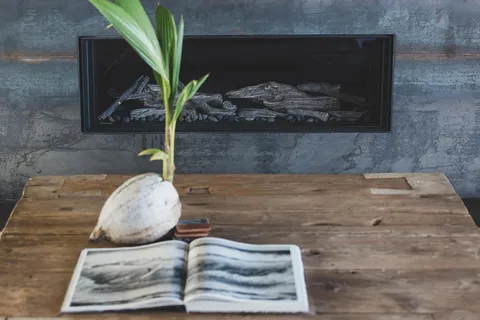 a kitchen with a large counter top space