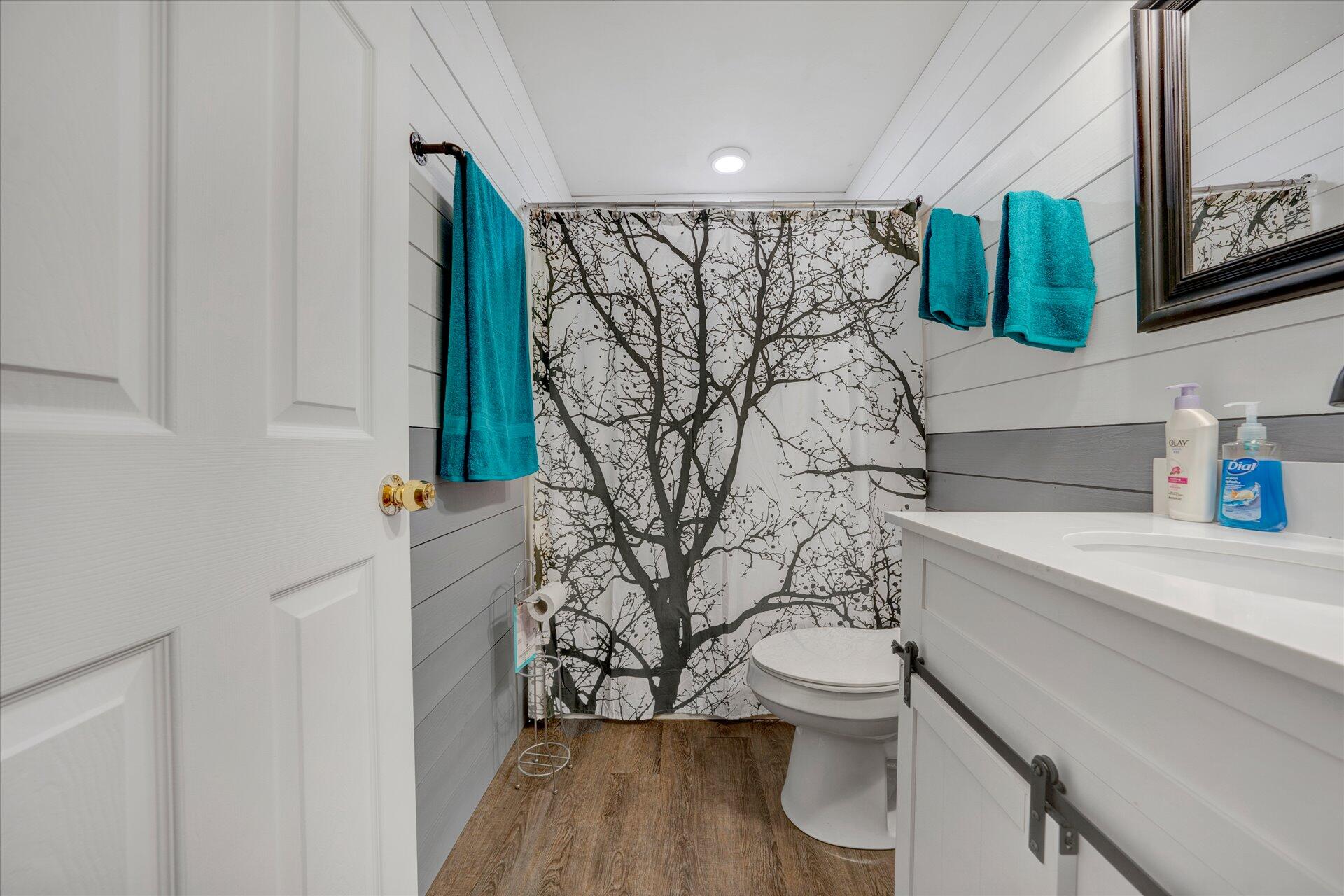 1041 Owen Ridge Lane Goodview, VA 24095 - Photo 38 of 58 a bathroom with a toilet and a shower curtain