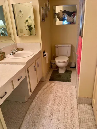 a bathroom with a sink toilet and a mirror