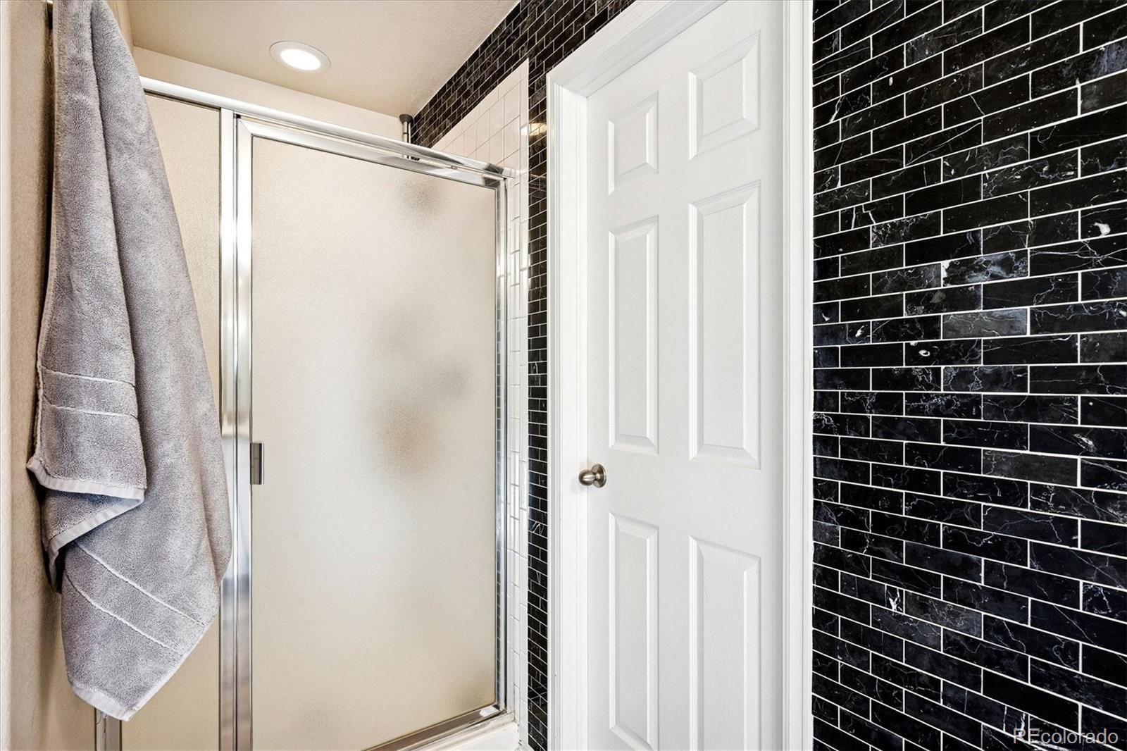 4488 Grapevine Way Castle Rock, CO 80109 - Photo 21 of 46 a bathroom with a shower and a glass door