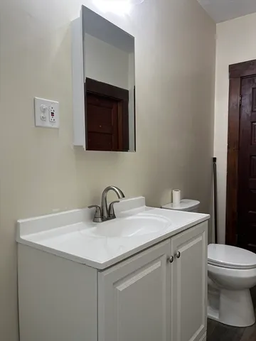 a bathroom with a sink toilet and vanity