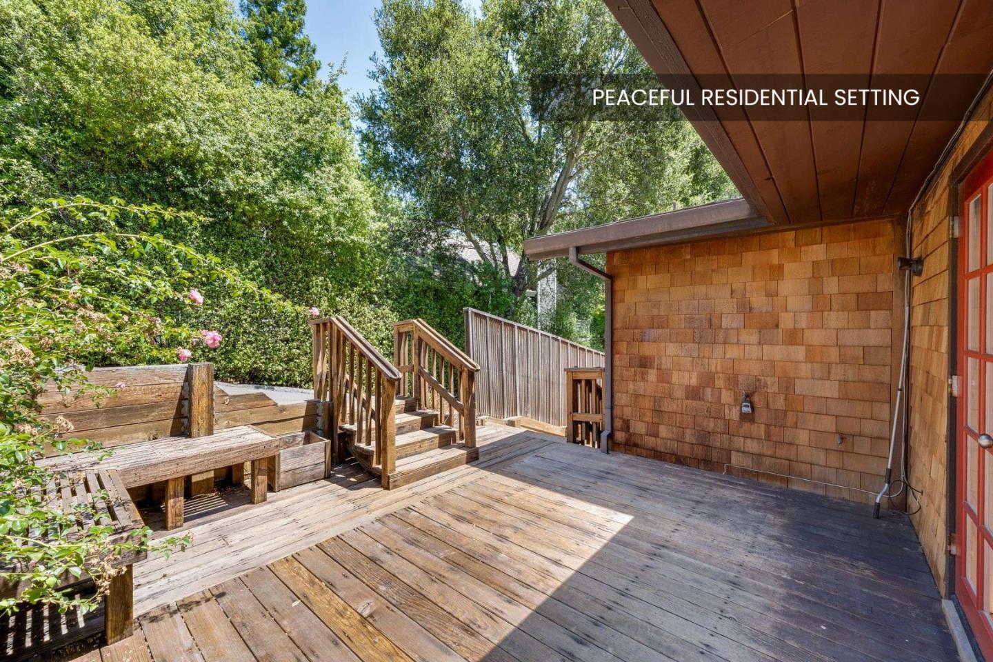 2513 Alpine Road Menlo Park, CA 94025 - Photo 8 of 41 a view of deck with wooden floor and outdoor seating