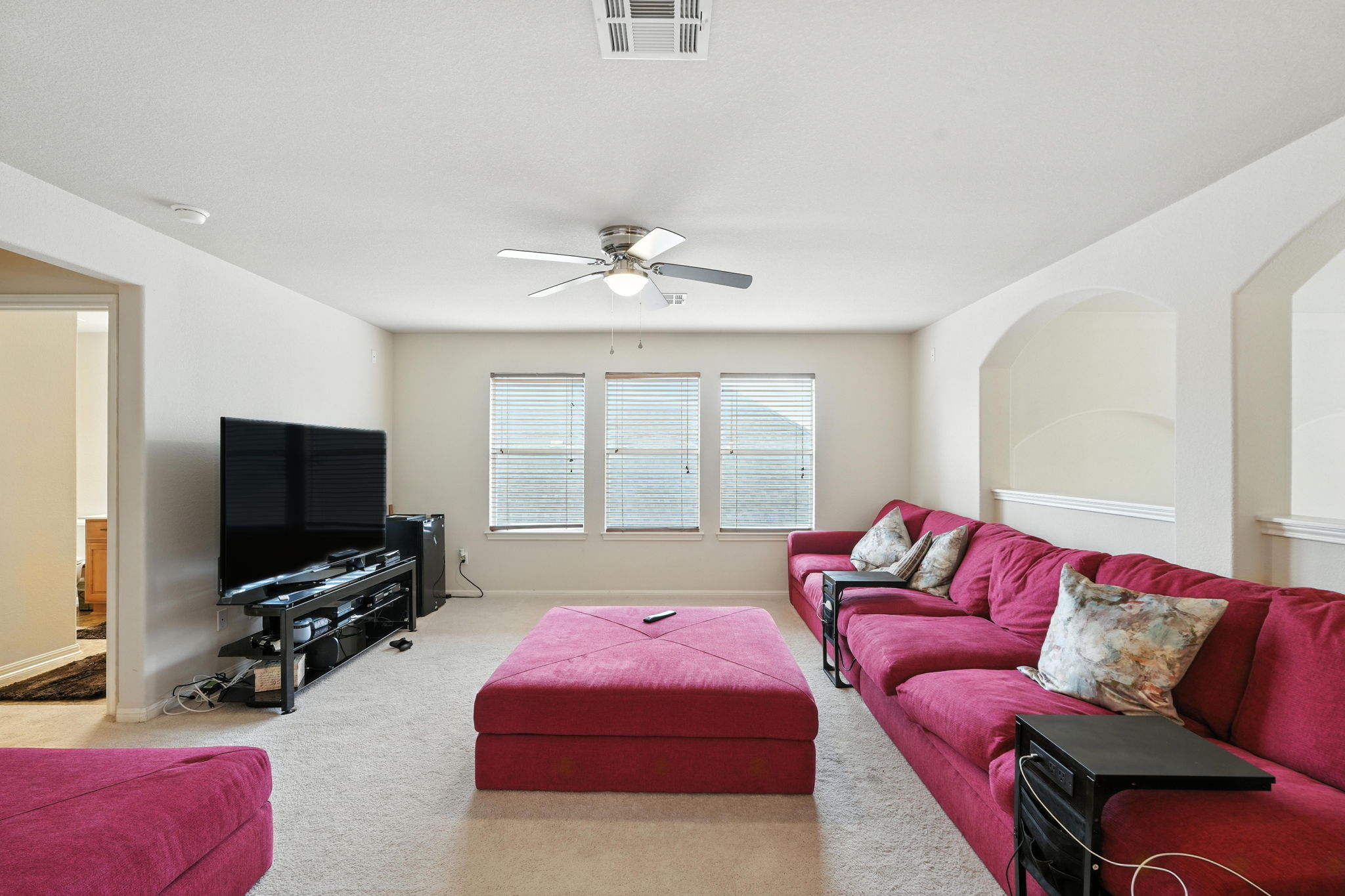 1802 Misty Ridge Leander, TX 78641 - Photo 26 of 39 Living area with carpet and ceiling fan with Living Room Overlook