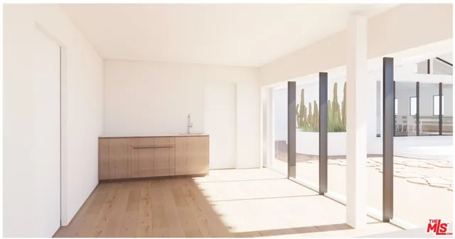 a view of a room with cabinet and floor to ceiling window