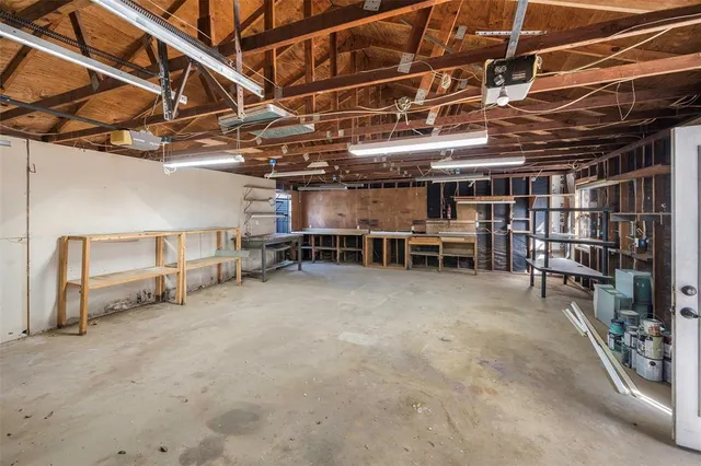 a view of a room with wooden racks