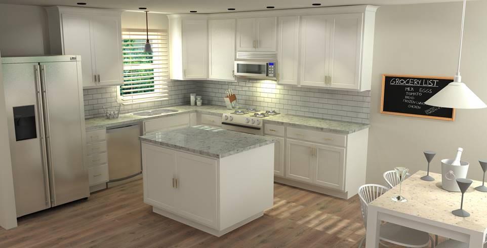View 1 of 3-D image showing New kitchen cabinets to be installed first part of May 2020. Kitchen & Dining will now be completely open! White shaker cabinets!