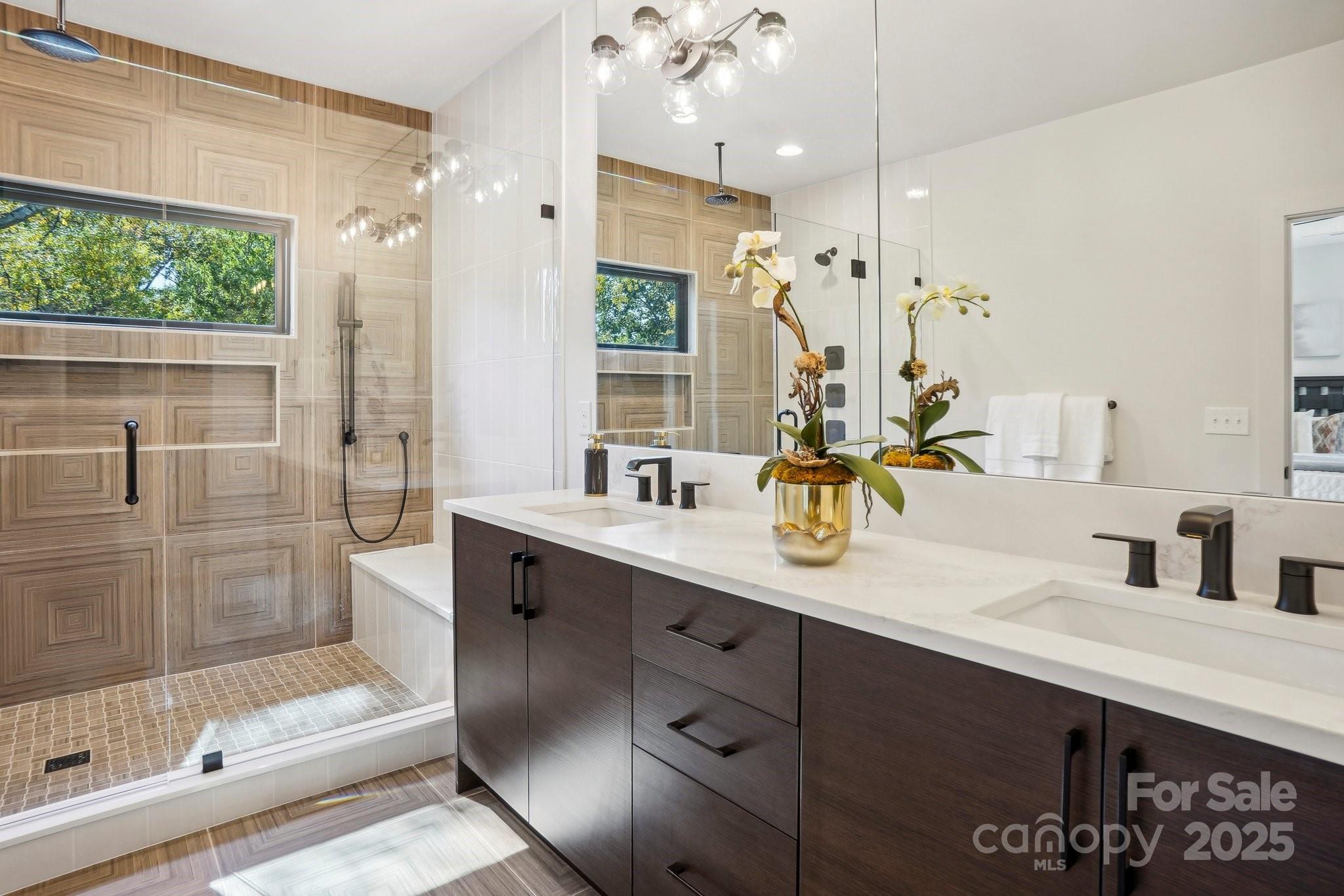 5610 Farmbrook Drive Charlotte, NC 28210 - Photo 26 of 45 a bathroom with a double vanity sink mirror and shower