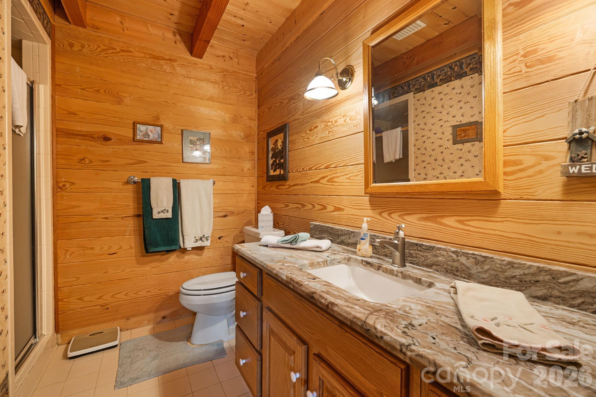 215 Goldenleaf Road Mars Hill, NC 28754 - Photo 33 of 47 a bathroom with a granite countertop sink and a toilet