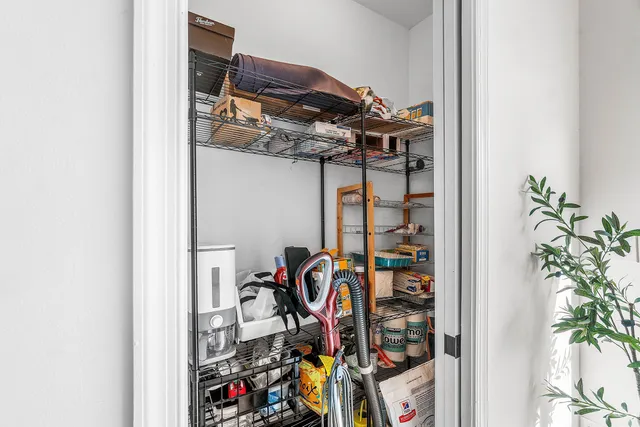a view of a closet with storage