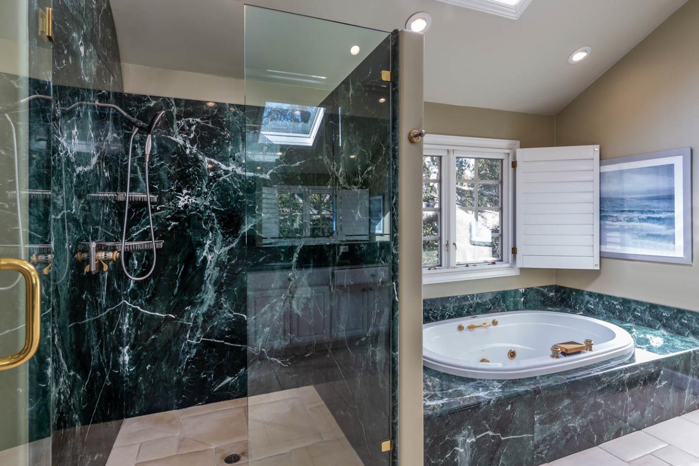 340 Jane Drive Woodside, CA 94062 - Photo 31 of 48 a bathroom with a granite countertop sink a toilet and shower