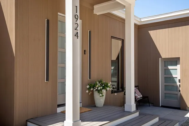 a view of a potted plant in front of a door