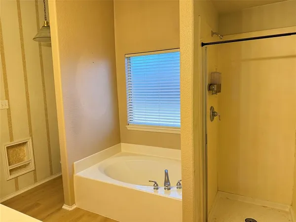 a bathroom with a bathtub