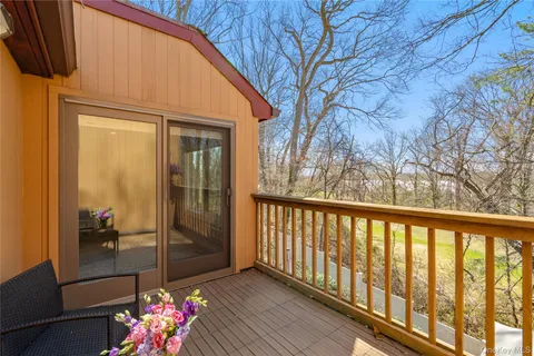 a porch with seating space