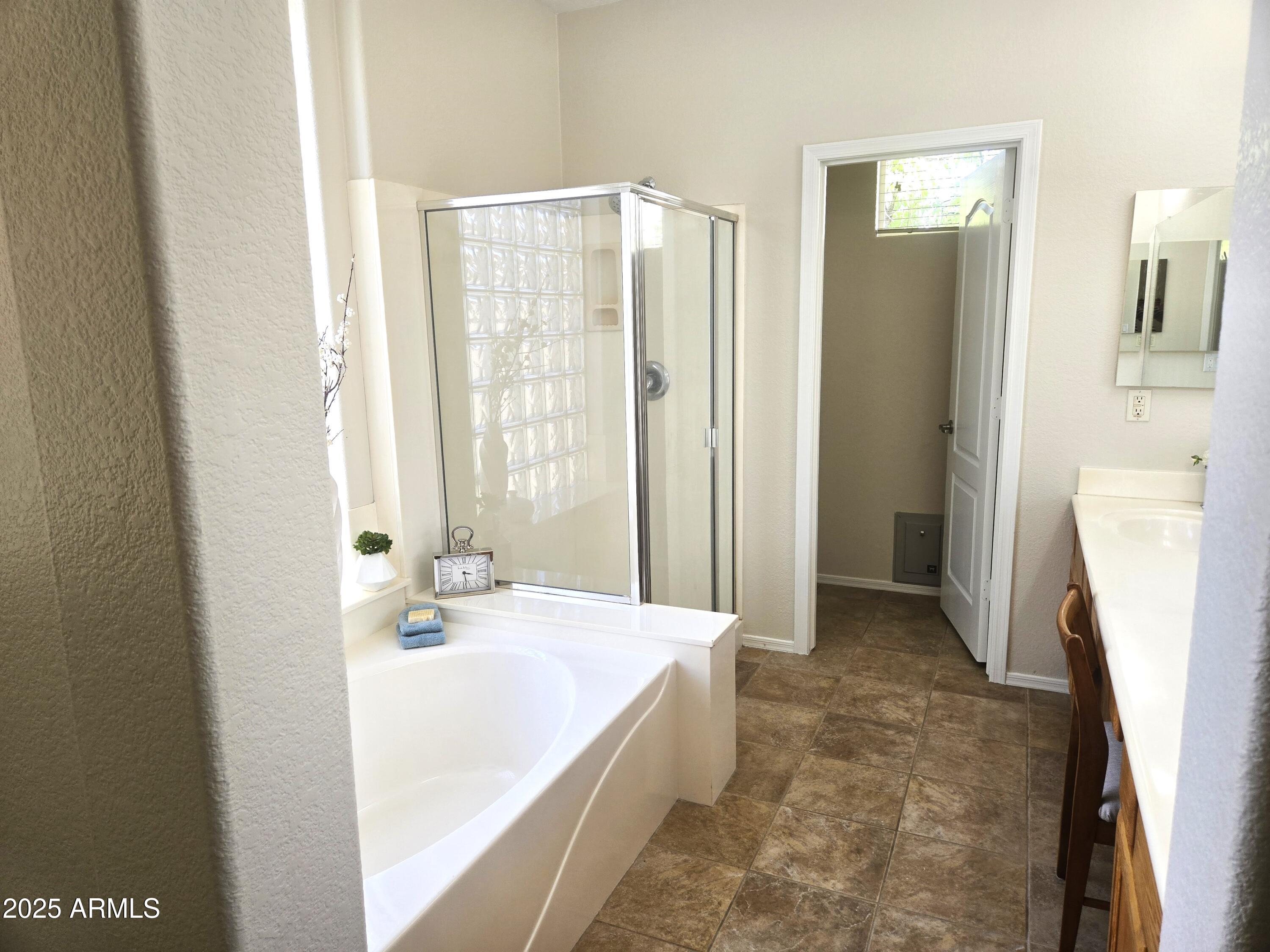 1187 South Hazel Street Gilbert, AZ 85296 - Photo 23 of 50 a spacious bathroom with a double vanity sink and a large mirror