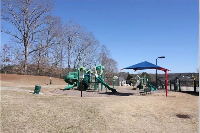 a view of a park with slide