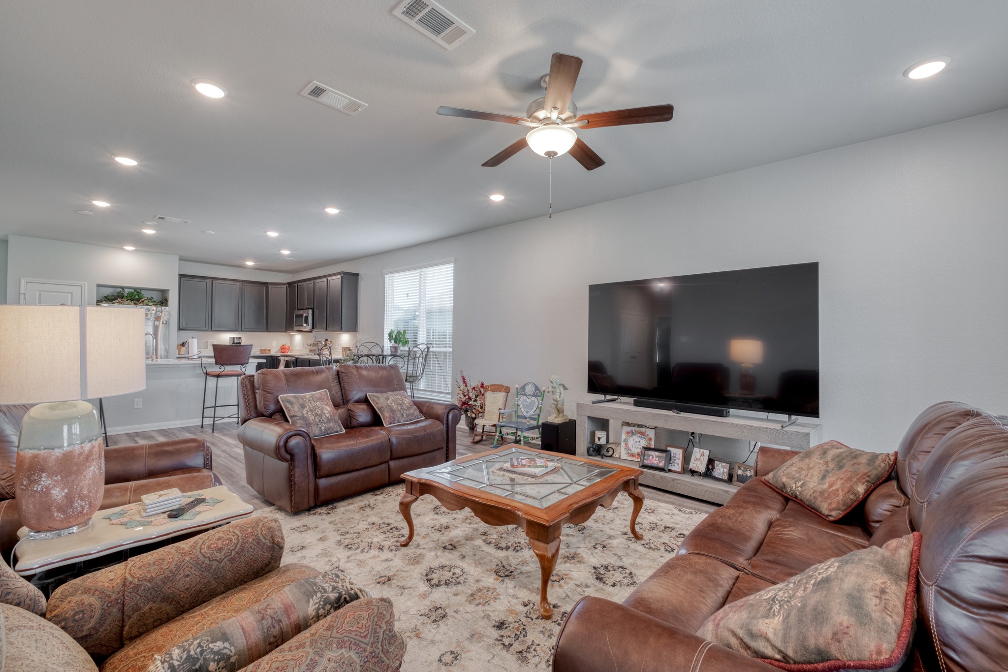 3500 Beutel Road Lorena, TX 76655 - Photo 7 of 27 Living room with recessed lighting, a ceiling fan, and wood finished floors