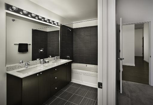 235 West Van Buren Street, Unit 2801 Chicago, IL 60607 - Photo 9 of 11 a bathroom with a double vanity sink a mirror and a bathtub