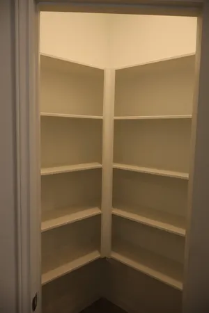 a view of walk in closet with empty racks