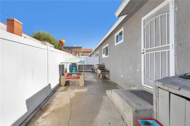 a backyard of a house with seating space