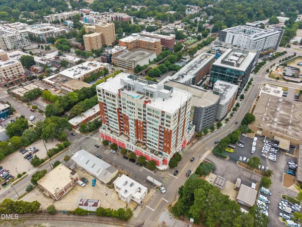 a city view with tall buildings