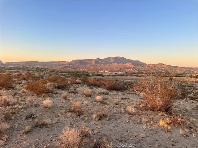 a view of a mountain in the distance in a field
