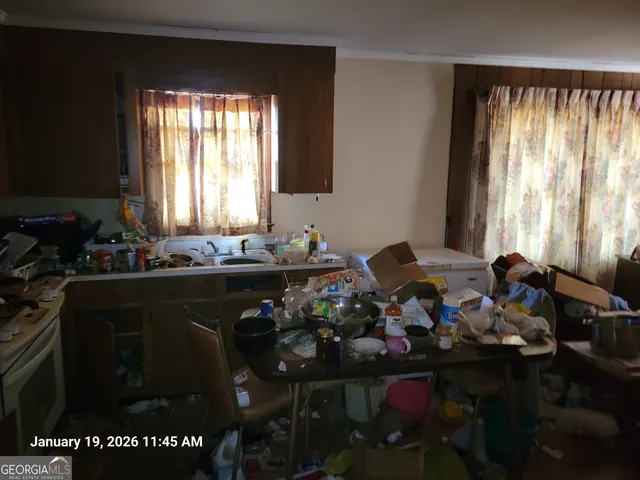 a living room with a large window