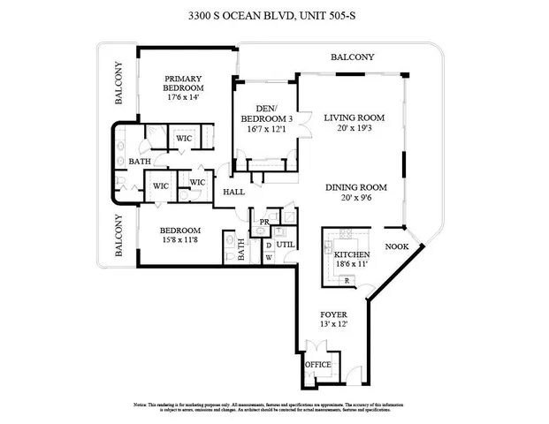 $3,495,000 | 3300 South Ocean Boulevard, Unit 505S, Palm Beach, FL 33480
