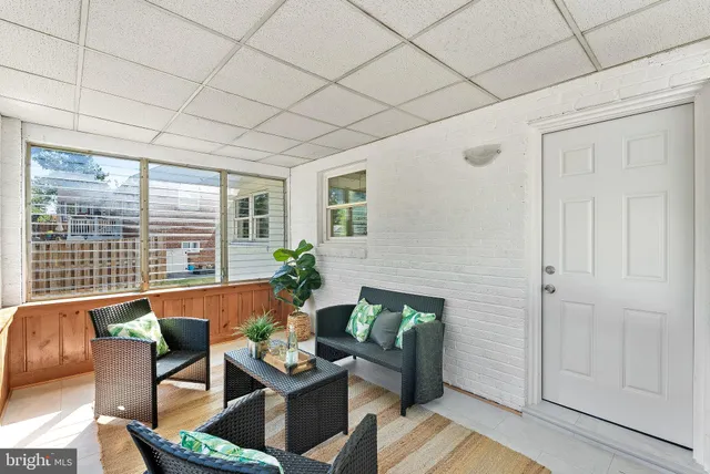 a outdoor dining space with furniture