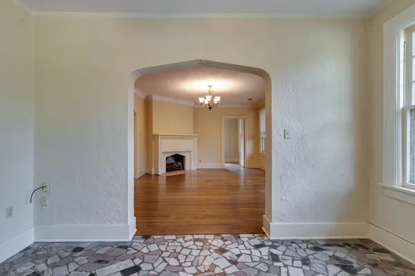 a view of a hallway with a outdoor space