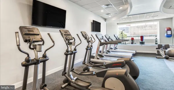 a view of a room with gym equipment