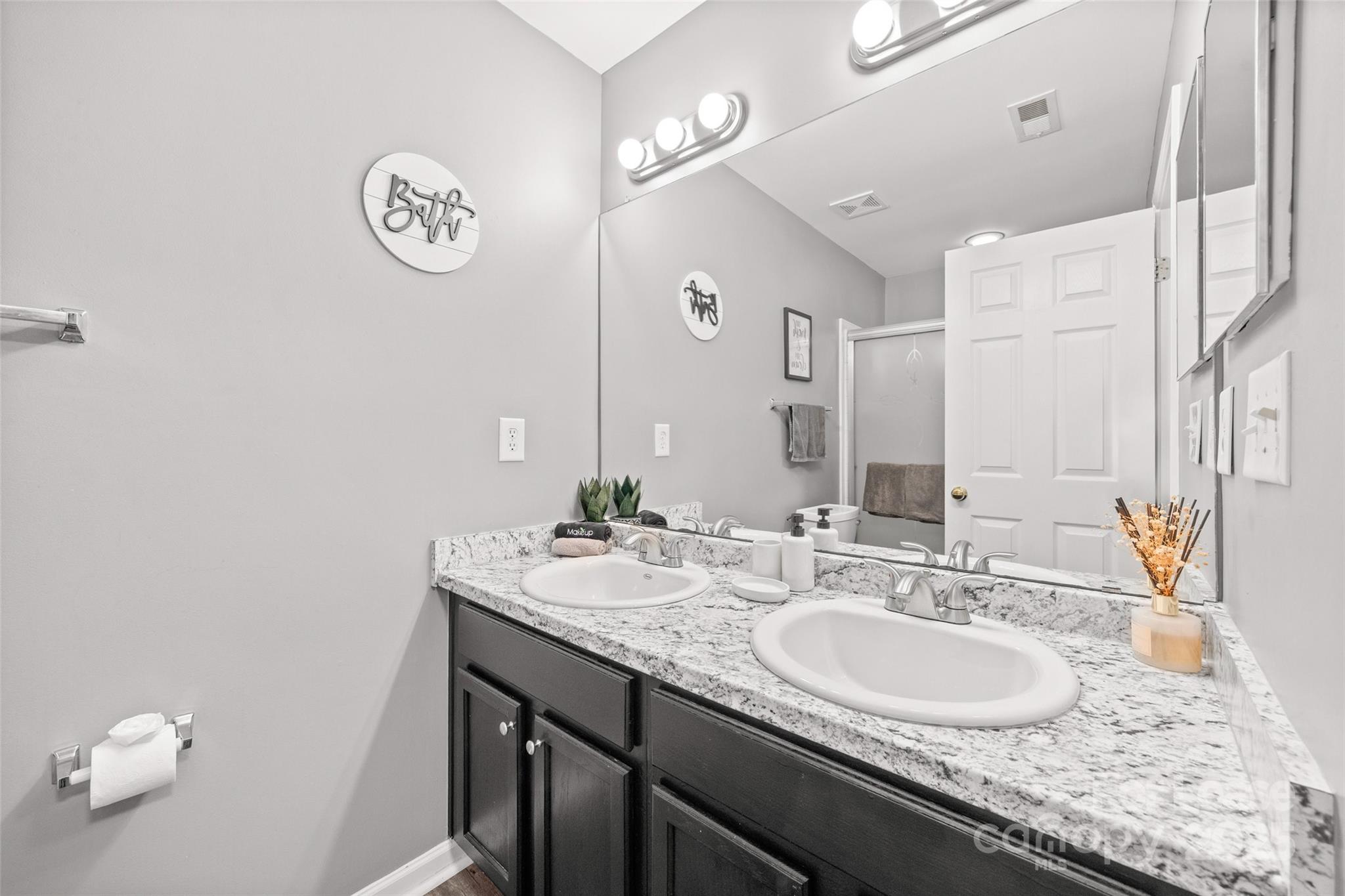 16865 Timber Crossing Road Charlotte, NC 28213 - Photo 16 of 39 a bathroom with a granite countertop sink and a mirror